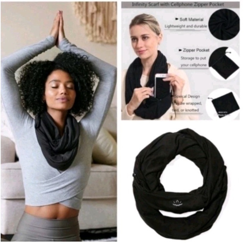 Beyond Yoga NWT Pocket Infinity Scarf Black Travel Workout City Versatile